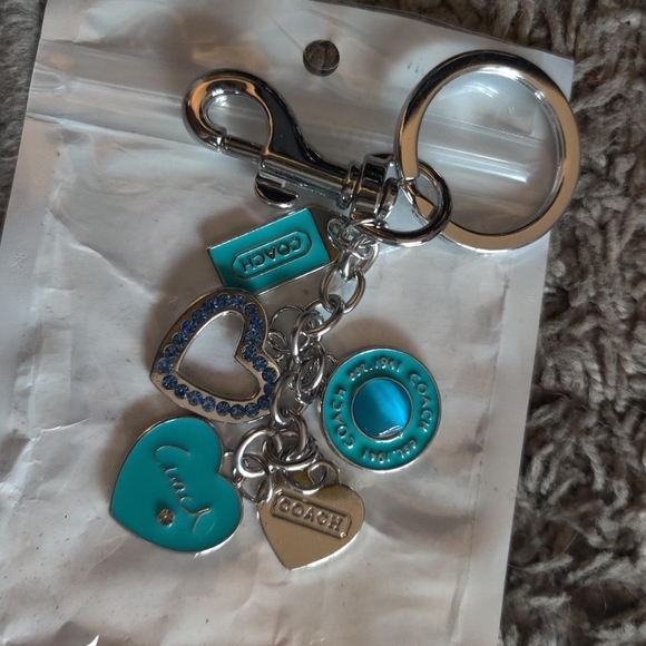 Coach Turquoise and Silver Heart Purse Charm/Keychain - Picture 2 of 2